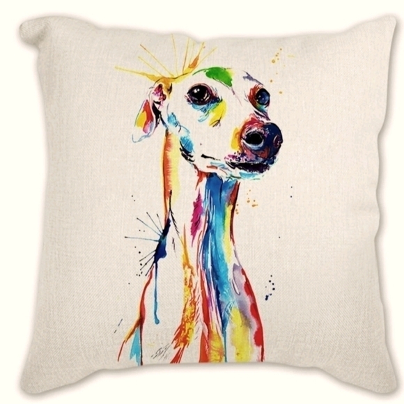 Greyhound Whippet Dog 18" Vibrant Watercolor Decorative Throw Pillow Case Cover - Picture 1 of 5